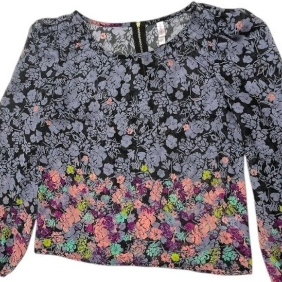 Xhilaration Floral Print Sheer Long Sleeve Blouse Size Medium - Picture 2 of 13